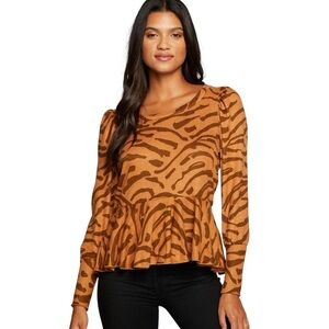 Chaser Recycled Bliss Knit Cuffed Puff Sleeve Peplum Pullover Sz M